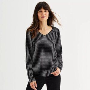 Sonoma Goods For Life Striped  Everyday Long Sleeve V-Neck T-Shirt